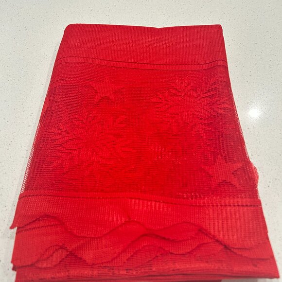 Vintage Red Lace Christmas Tablecloth Reindeer Santa Bells Sheer Xmas Tree Sheer - Picture 6 of 6